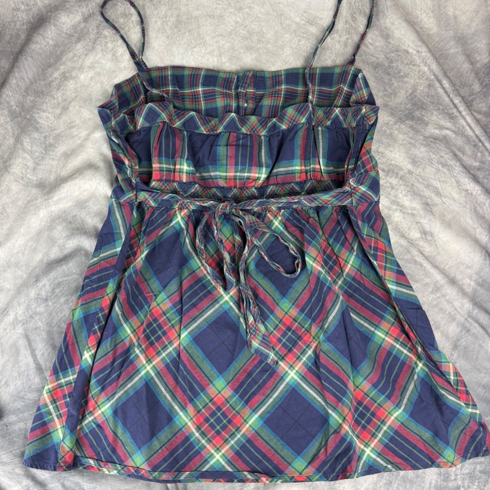 Arizona Jean Company Plaid Camisole Y2K Top XL Blue Red Green Cotton Tie Back - Picture 9 of 9